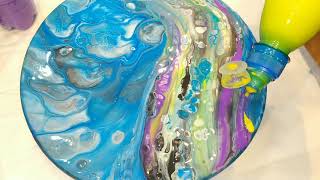Акриловая заливка на деревянной заготовке, fluid art.