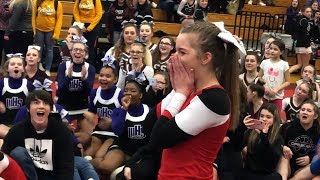 Cheerleaders cheer on cheerleader asking cheerleader to the prom