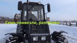 Сено привезли. Покатушки на ДТ. Разгрузка сена. Зима в деревне.
