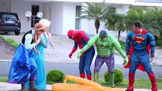 Spiderman & Joker AT SCHOOL TOILET EMERGENCY w Teacher Frozen Elsa Anna Superheroes in Rea