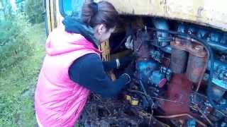 ДТ-75. Женский день. Russian girl starts tractor