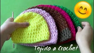 GORROS  BASICOS TEJIDOS A CROCHET PASO A PASO EN ESPAÑOL EN TODAS LAS TALLAS