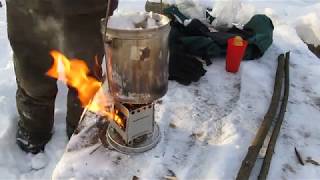 Печь щепочница и Огромный котёл снега.