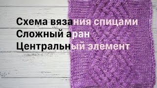 Узор спицами, сложный аран, центральный элемент