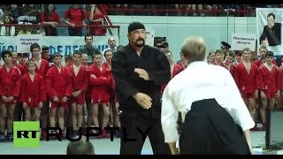 Russia: Steven Seagal shows his aikido skills at Saratov Sambo tournament