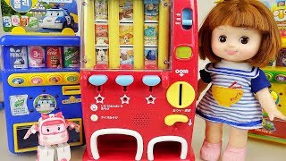 Baby doll and Disney drinks and Poli vending machine toys play