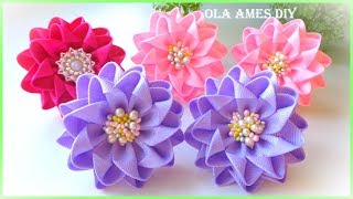 Канзаши/Цветы из репсовой ленты/DIY Grosgrain Ribbon Flowers/Flor de Fita de Gorgurão/Ola ameS DIY