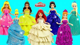 DIY Making Amazing Play Doh Dresses with Glitter for Disney Princess Dolls