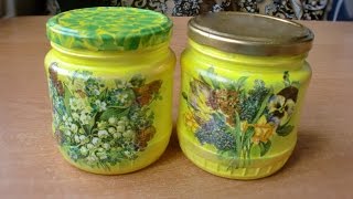 Декорирование стеклянных банок в технике декупаж