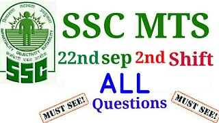 SSC MTS 22nd Sep. 2nd Shift questions