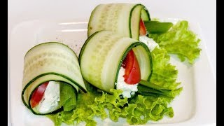 РОЛЛЫ ИЗ ОГУРЦОВ. Простая закуска. Быстрые рецепты. Огуречные рулетики. Закуска за 5 минут.