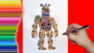 How to draw Twisted Fredbear, FNaF, Как нарисовать Твистед Фредбера, ФНаФ
