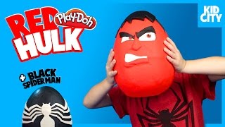 GIANT RED HULK & Black Spiderman Play-Doh Surprise Eggs with DOCTOR STRANGE Toy Unboxing | KIDCITY