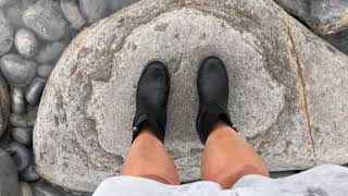 Kate's boots soaked in the sea