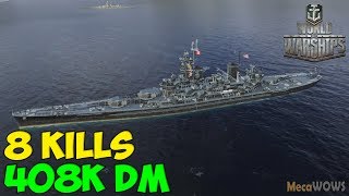 World of WarShips | Georgia | 8 KILLS | 408K Damage - Replay Gameplay 4K 60 fps