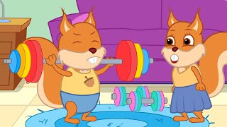 Famille d'Écureuil - Haltères Arc-en-ciel Pour L'athlète Dessin Animé 2020 en Français