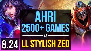 AHRI vs LL Stylish ZED (MID) | 2500+ games, KDA 11/3/7 | NA Master | v8.24