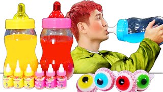 거대 컬러우유병 먹방 Big Color Milk Bottle Mukbang 럭키강이 LuckyKangi