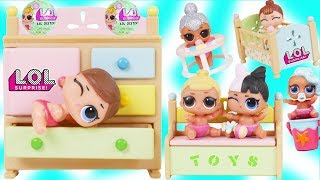 LOL Surprise Dolls Dress Up in School for Lil Sisters Rainbow Nursery - Toy Mystery Blind Bag Video