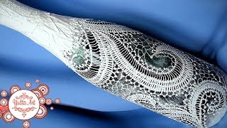 Декор бутылки. Зимний узор. Мастер-класс от Ютты Арт.  Кружевная роспись. Пошагово