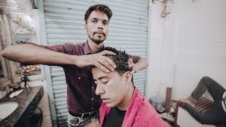 AMAZING HEAD MASSAGE IN DELHI - YOUNG INDIAN BARBER (Nomad Barber - ASMR - Natural Sound)