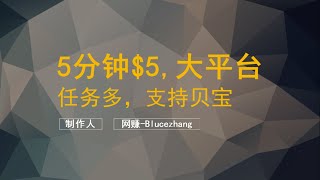 5分钟$5美金，现做现结，行业前三大平台，任务多，单价高