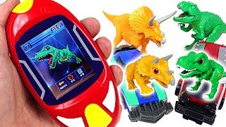 Find dinosaurs! Scan tiny dinosaur and capture car with Dino Mecard Radar! - DuDuPopTOY