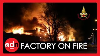 Massive Fire Destroys Shoe Factory in Italy