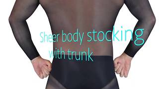 men in sheer pantyhose body stocking with male trunk