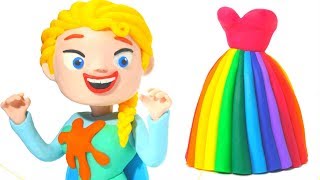 FROZEN ELSA NEW RAINBOW DRESS ❤ Hulk & Superhero Babies Play Doh Cartoons For Kids ❤ Stop Motion