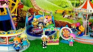 Baby Elsa Anna Toddler L.O.L Dolls playing in the Fair Amusement Park Rides Ferris Wheel, Carrousel
