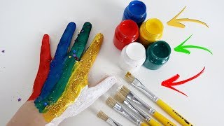 LEARN COLORS GLITTER BODY PAINT FINGER FAMILY SONG EDUCATIONAL VÍDEO FOR CHILDREN - APRENDENDO CORES