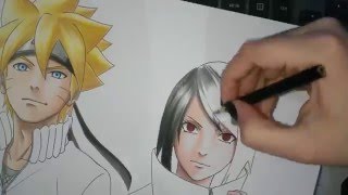Speed Drawing - Uzumaki Boruto and Uchiha Sarada ("Shippuden" Version)