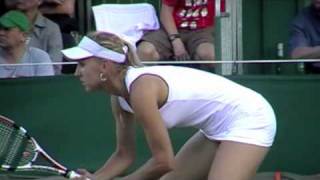 Wimbledon Tennis Elena Vesnina swings her hips, slips and falls playing Barbora Strycova