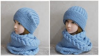 Женская шапка спицами.
