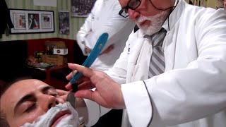 ? Old School Italian Barber - Shave with Straight Razor and hot towel - ASMR intentional sounds