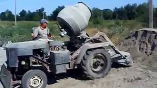 Самодельный трактор с бетономешалкой