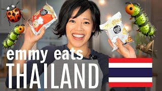Tasting CRICKET & SILKWORM Snacks | Emmy Eats Thailand