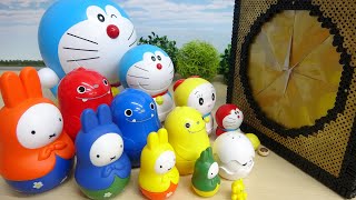 ドラえもん ミッフィー いろっち マトリョーシカ3連 どうやったら入るかな 大きなドラえもんの頭にお片付け