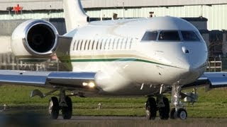 Short Field Take Off Global Express XRS at Airport Bern-Belp