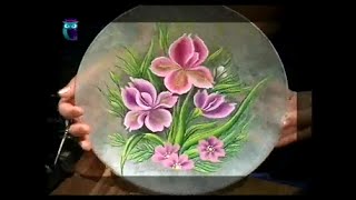 Роспись в технике одного мазка на стекле (One Stroke). Рисуем пион и ирисы. Мастер класс