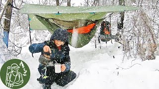 Одиночный поход в метель с гамаком Уха в горшочке Бушкрафт-поход зимой