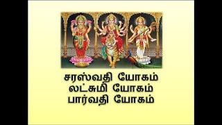 ஜோதிட ராஜ யோகங்கள் சரஸ்வதி யோகம், லட்சுமி யோகம், பார்வதி யோகம் மூன்று யோகங்களின் பலன்கள்..