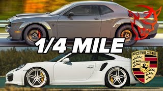 1/4 MILE RACE! Dodge Demon vs Porsche 911 Turbo S | Mod2Fame Fest 2018