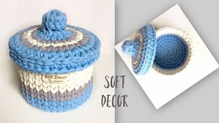 Корзинка из трикотажной пряжи с крышкой | Узоры крючком | Crochet basket
