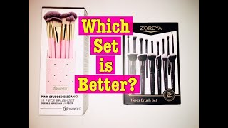 Z'OREYA 15 PCS BRUSH SET VS. BH COSMETICS PINK STUDDED 12 PIECE BRUSH SET