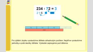 Písemné dělení dvojciferným číslem (254:72; dlouhý zápis),MM pro 5.roč., 1. díl, str. 42, cv. 2 úvod