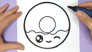 HOW TO DRAW A CUTE DONUT EASILY - HAPPY DRAWINGS ♥