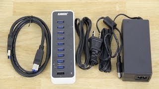 Anker USB 3.0 9-Port Hub + 5V 2.1A Smart Charging Port with 12V 5A Power Adapter