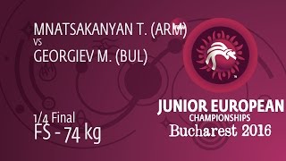 1/4 FS - 74 kg: T. MNATSAKANYAN (ARM) df. M. GEORGIEV (BUL) by FALL, 8-4